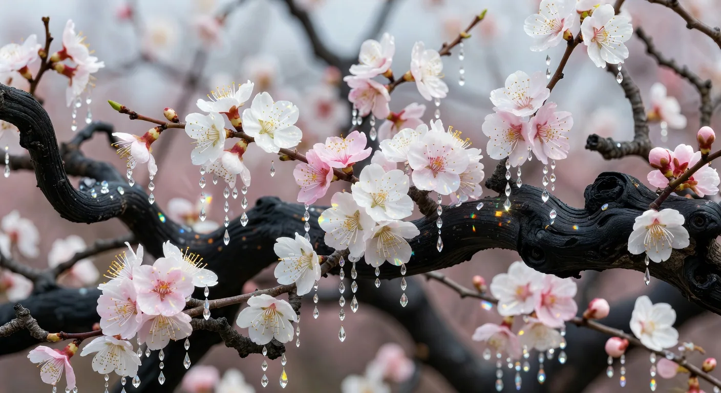 春の梅の花と鉄木クリスタル